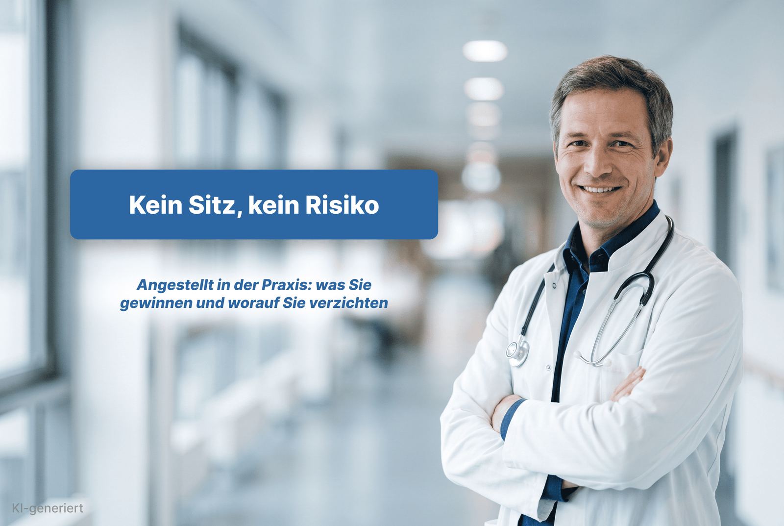Lächelnder Arzt im Klinikflur: angestellt in der Praxis ohne Kassensitz