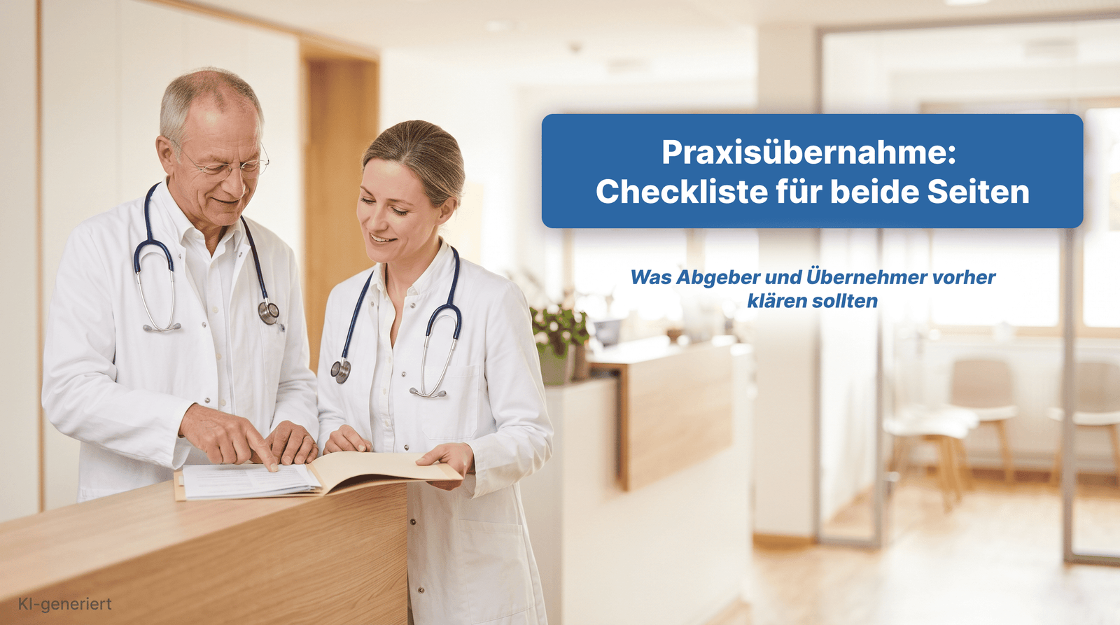 Abgeber und Übernehmerin prüfen Unterlagen: Checkliste zur Praxisübernahme für Ärzte